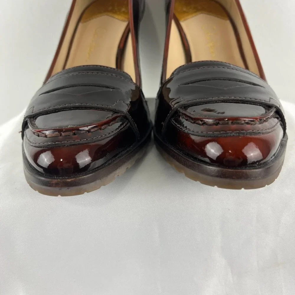 Cole Haan Nike Air Brown Patent Leather Penny Loafer High Heels - Picture 5 of 6